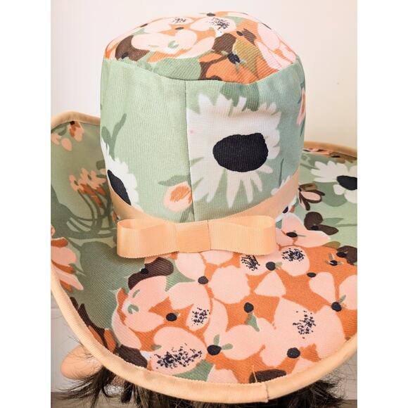 Handcrafted Hat Wide Brim Mint Peach Floral Ribbon Band Garden Cottagecore Med - Picture 5 of 12